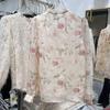 Французский стиль Мода Весна Лето Новые Шифоновые Блузки Женские Воротник-стойка Принт Шнуровка Бант Пышный рукав Темперамент Свободные Топы