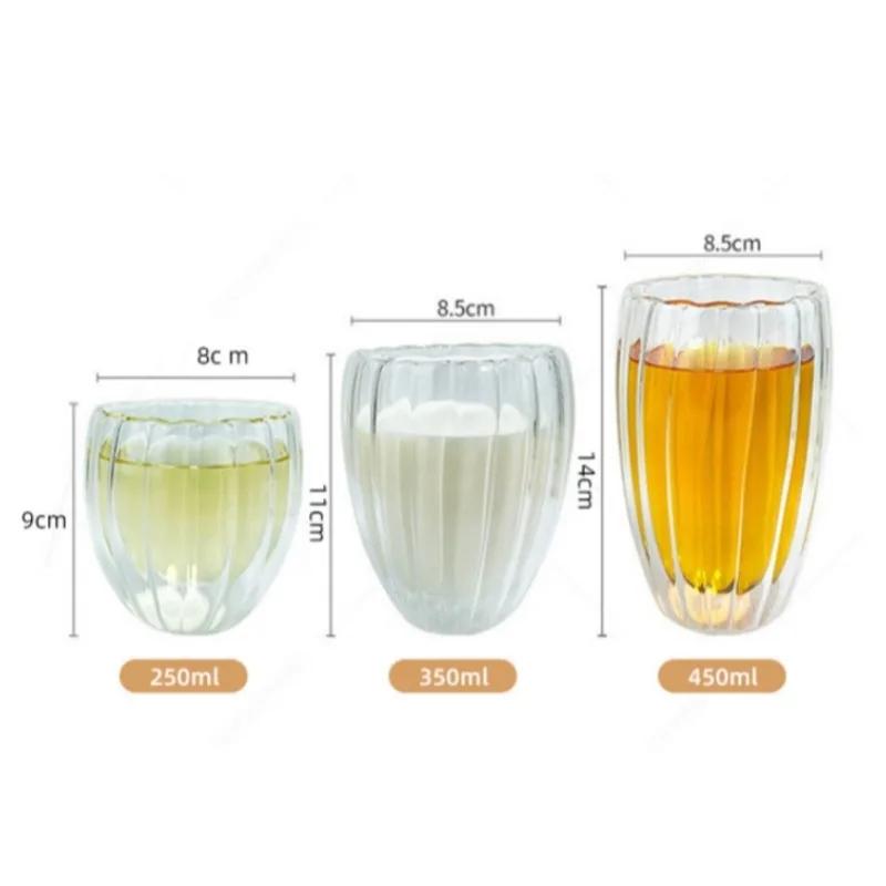 250/350/450 мл стеклянная кружка с полосками, с двойными стенками, из боросиликатного стекла, термостойкая, для чая, молока, сока, виски, эспрессо, кофе, кружка ручной работы