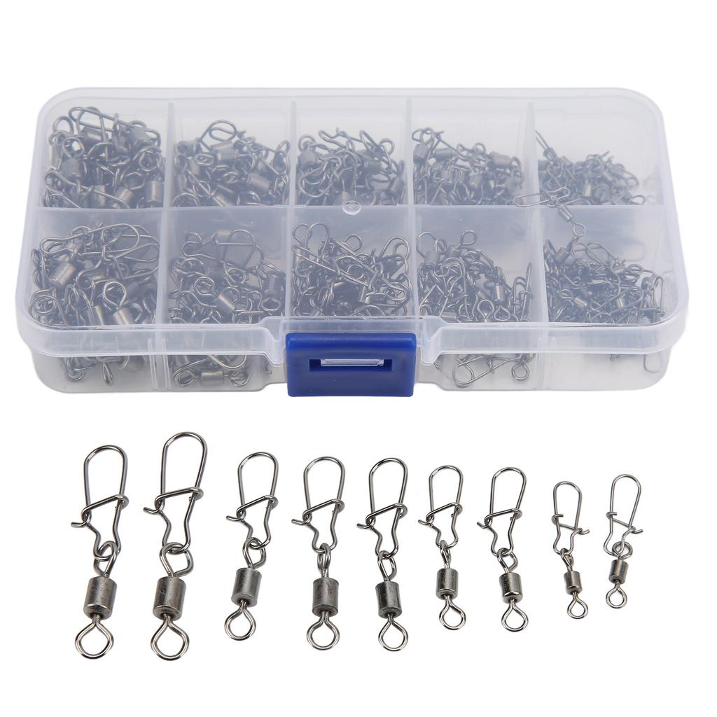 210pcs Fishing Swivels Snaps Set Stainless Steel Rolling Barrel Swivel with Safety Snaps Fishing Line Connector