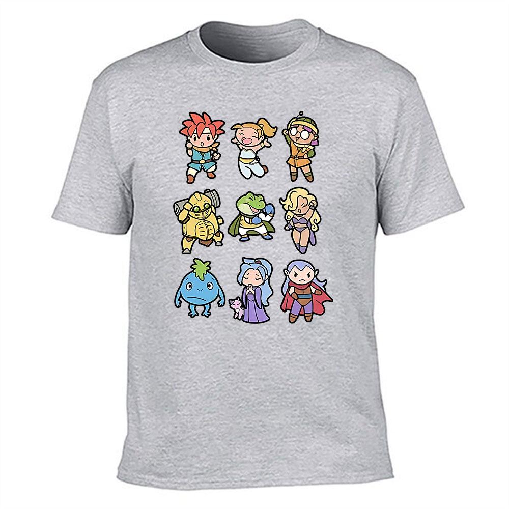 Unisexs Cotton Tshirt Chrono Trigger Cute Chibi Characters Print Retro Rpg Game Fans Casual Short Sleeve Tee