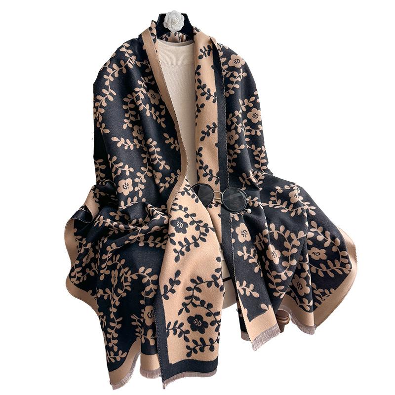 Simple Style Mori Contrasting Colors Double-sided Imitation Cashmere Scarf Winter High-end Warm Shawl