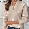 Women's Fashion Casual Fall Winter Love Letter Print Long Sleeve V-Neck Sweaters