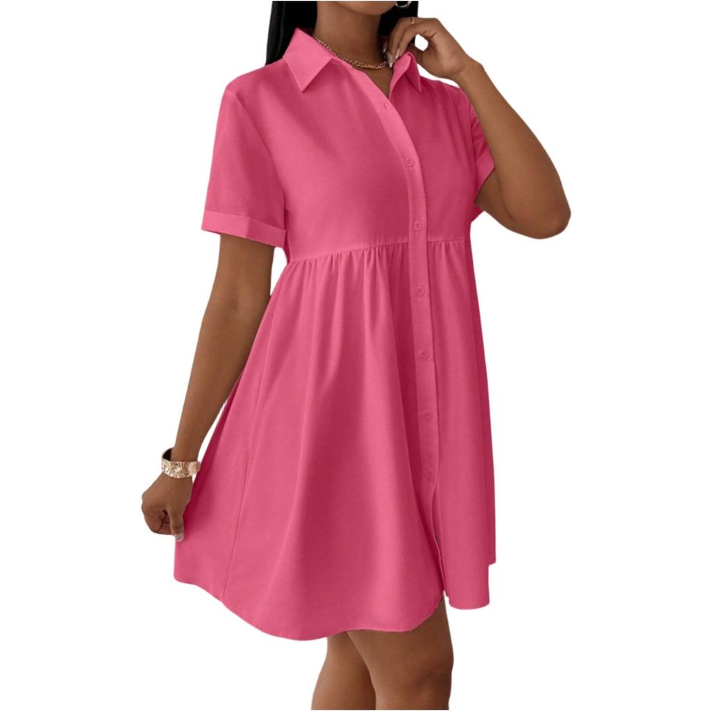 Женское повседневное и модное свободное платье с воротником-рубашкой на пуговицах