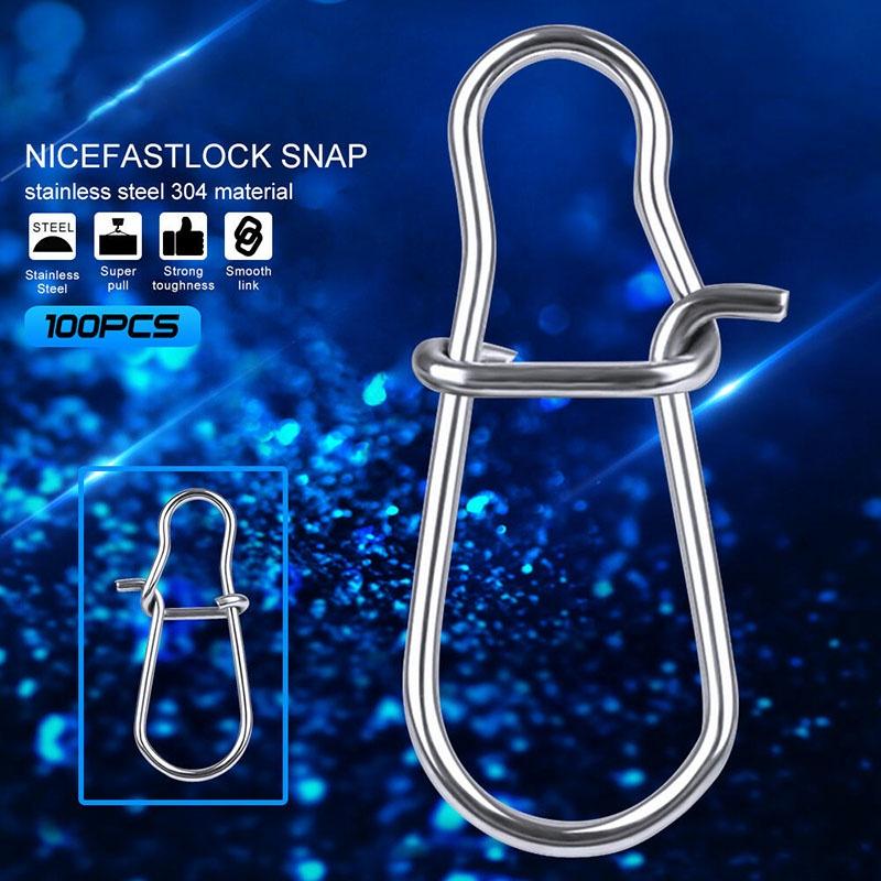 Premium Stainless Steel Fishing Fastlock Needle Swivels Snap Duo-lock Hooks Tackle Set Of 100
