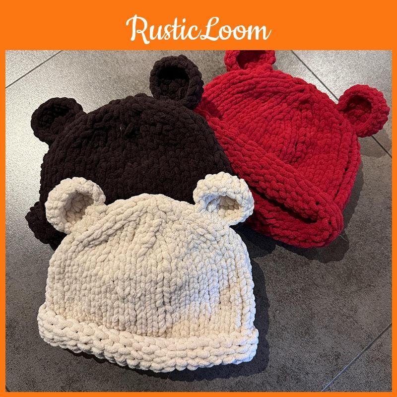 Knitting Color Solid Little Bear Ears Knit Wool Hats Women Fall Wear Winter