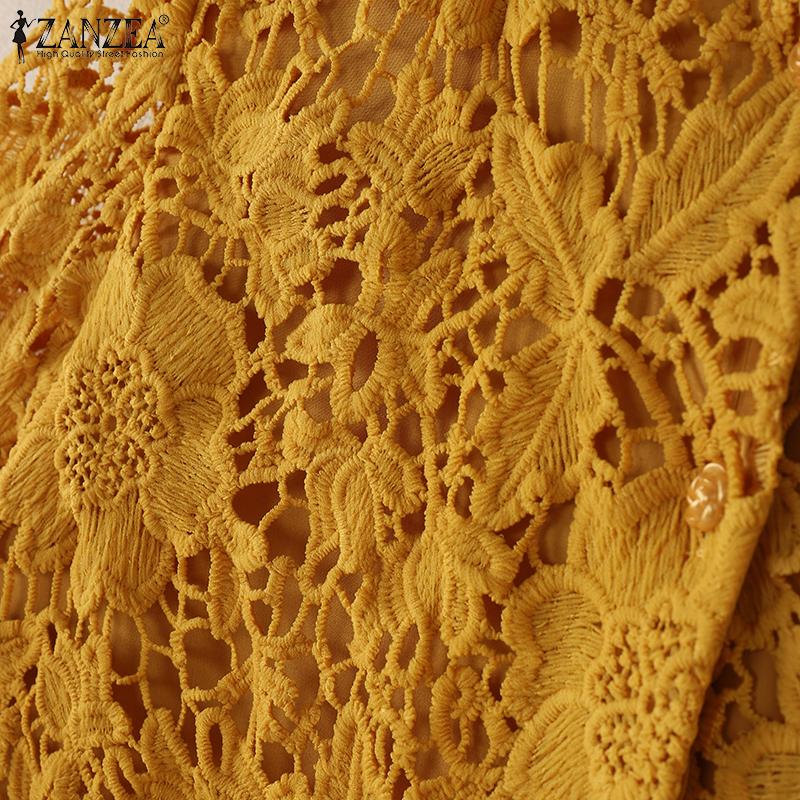 ZANZEA Женская повседневная блузка с рукавом 3/4, кружевной вязкой крючком, лоскутная, свободного кроя