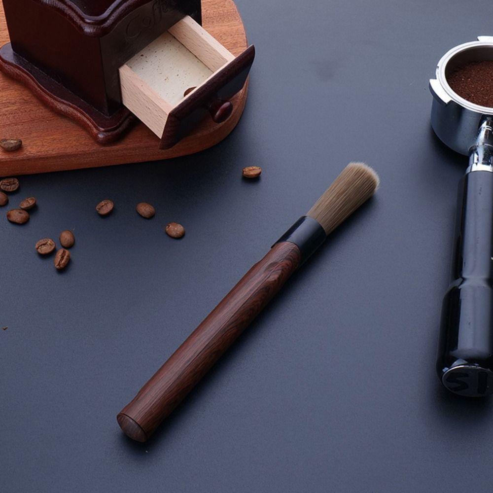 Wood-Grain Handle Espresso Cleaning Brush Flexible Coffee Grinder Cleaning Brush Home Kitchen