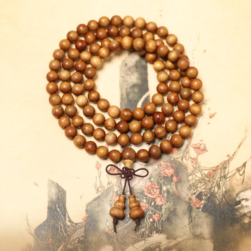 Sichuan Golden Silk Nanmu Agarwood 108-Bead Buddhist Necklace & Bracelet Set