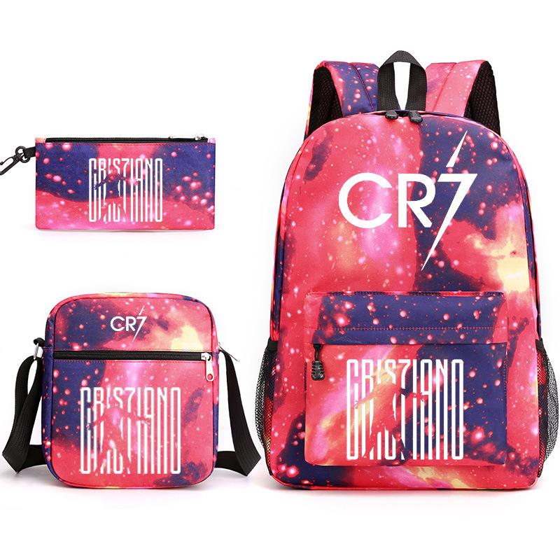 C Ronaldo student bag + small shoulder bag + pencil case three-piece backpack