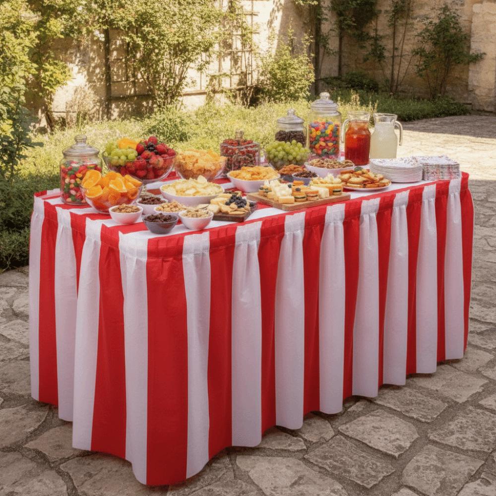 Elastic Red and White Striped Table Skirt Set Waterproof Table Cover Circus Theme Party