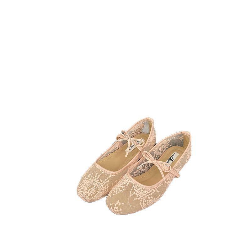 Bow Fairy Single Shoes Female 2025 Spring and Summer New Shallow Mouth Breathable Mesh Shoes Casual Flat Mary Jane Shoes
