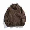 Trendy brand ruffian handsome men's leather jacket American retro tie-dye pilot Maillard couple lapel leather jacket men
