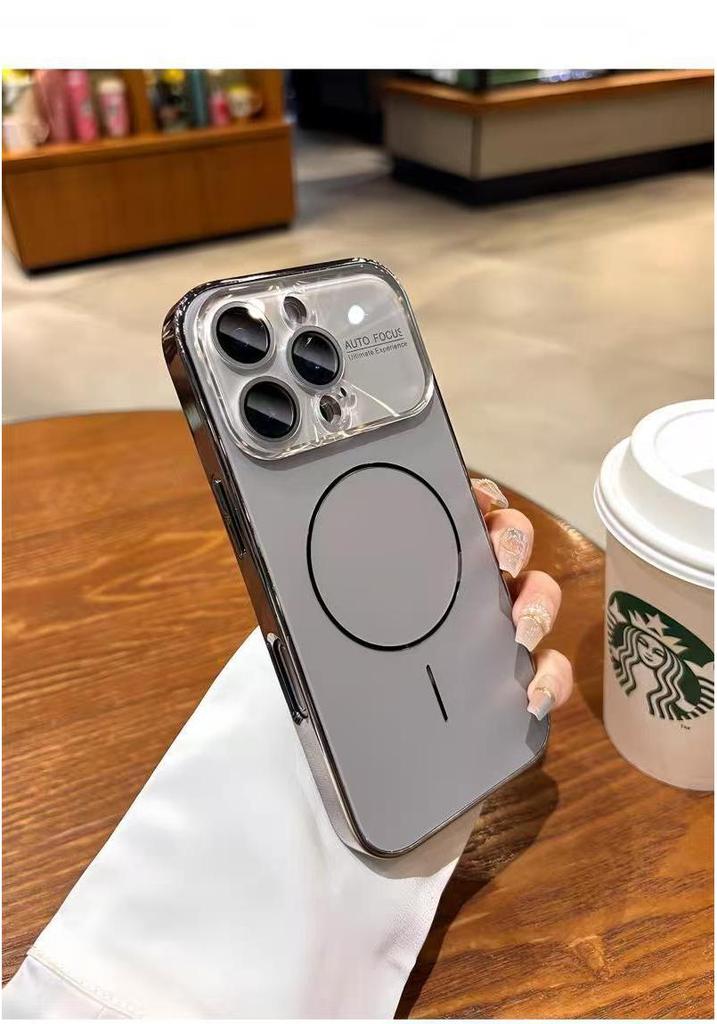 Apple 17 Pro Max Электрооцинкованный Магнитный Чехол с AG Матовым Защитным Стеклом на Весь Объектив для iPhone 16