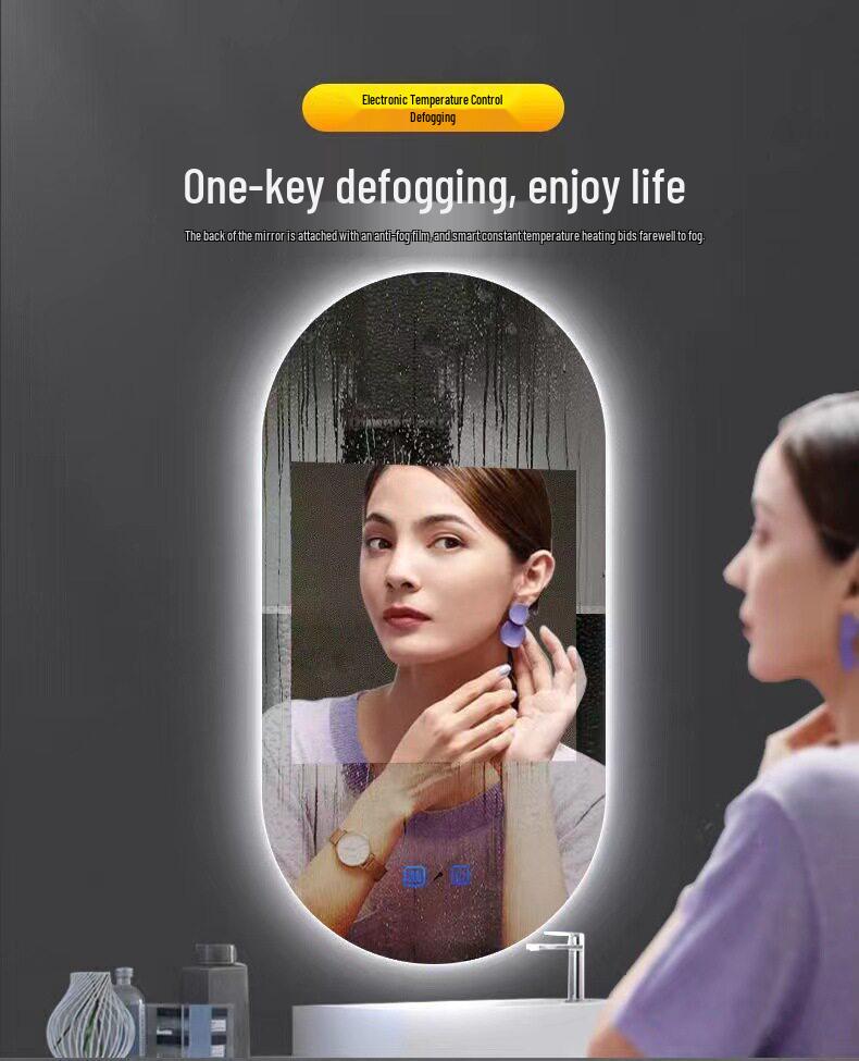 Oval LED Smart Vanity Mirror, Anti-Fog, Wall-Mounted for Bathroom Use.