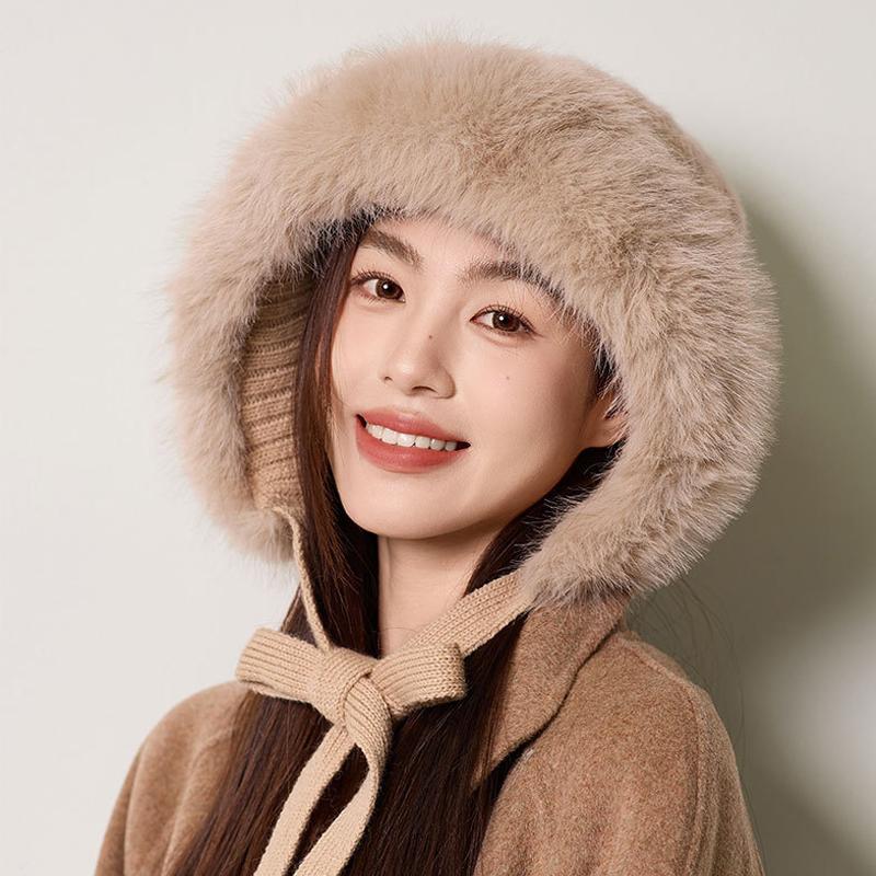 Knitted Hat Women's Autumn Winter Hemp Pattern Wool Collar Wool Hat Velvet Snow Hat