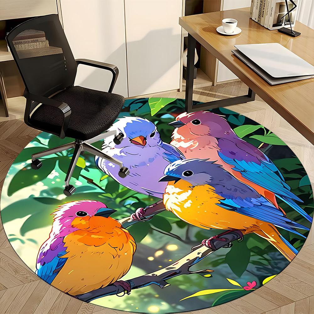 1PC Birds Nature Office Round Area Rug, Mat Suitable For Office, Under Office Chairs Bedroom Living Room Home Decor, Room Deco