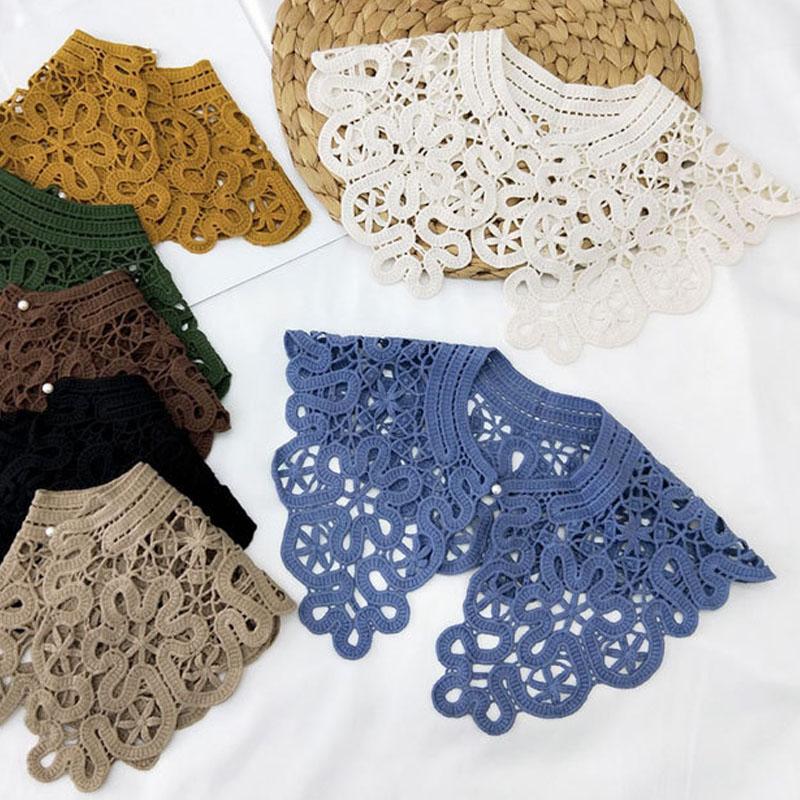 Vintage Shawl O-Neck Doll Fake Collar Shirt Women Hollow Crochet Lace False Collar Detachable Woman Half Shirt Faux Col