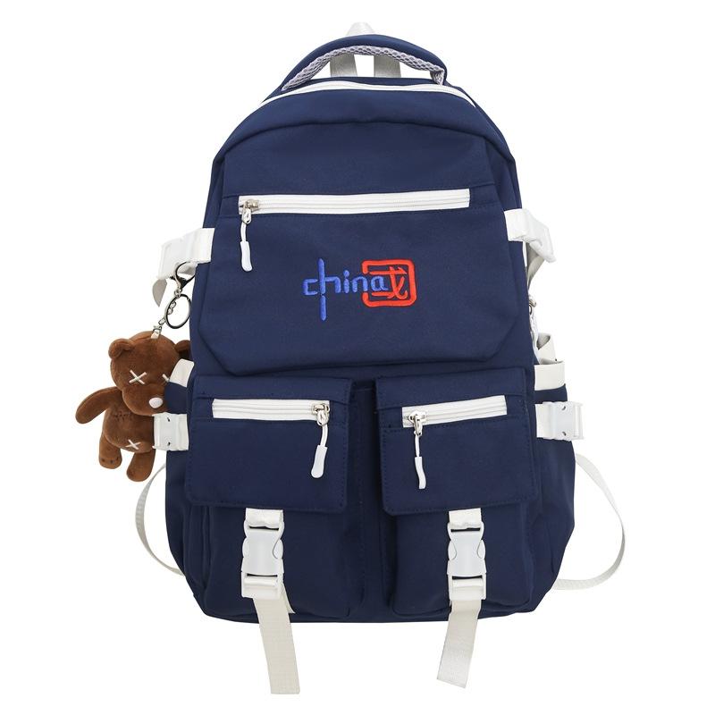 Schoolbag National trendy backpack Fashion trendy tooling style Large capacity student schoolbag Light leisure travel Color matching backpack