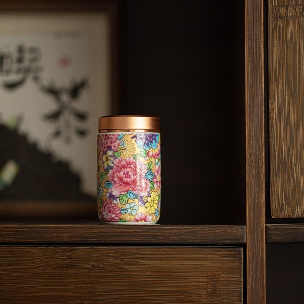 Mini Empty Tea Tin Can Ceramic Tea Packaging Box Flower Enamel Tea Canister  Home/Office/Travel