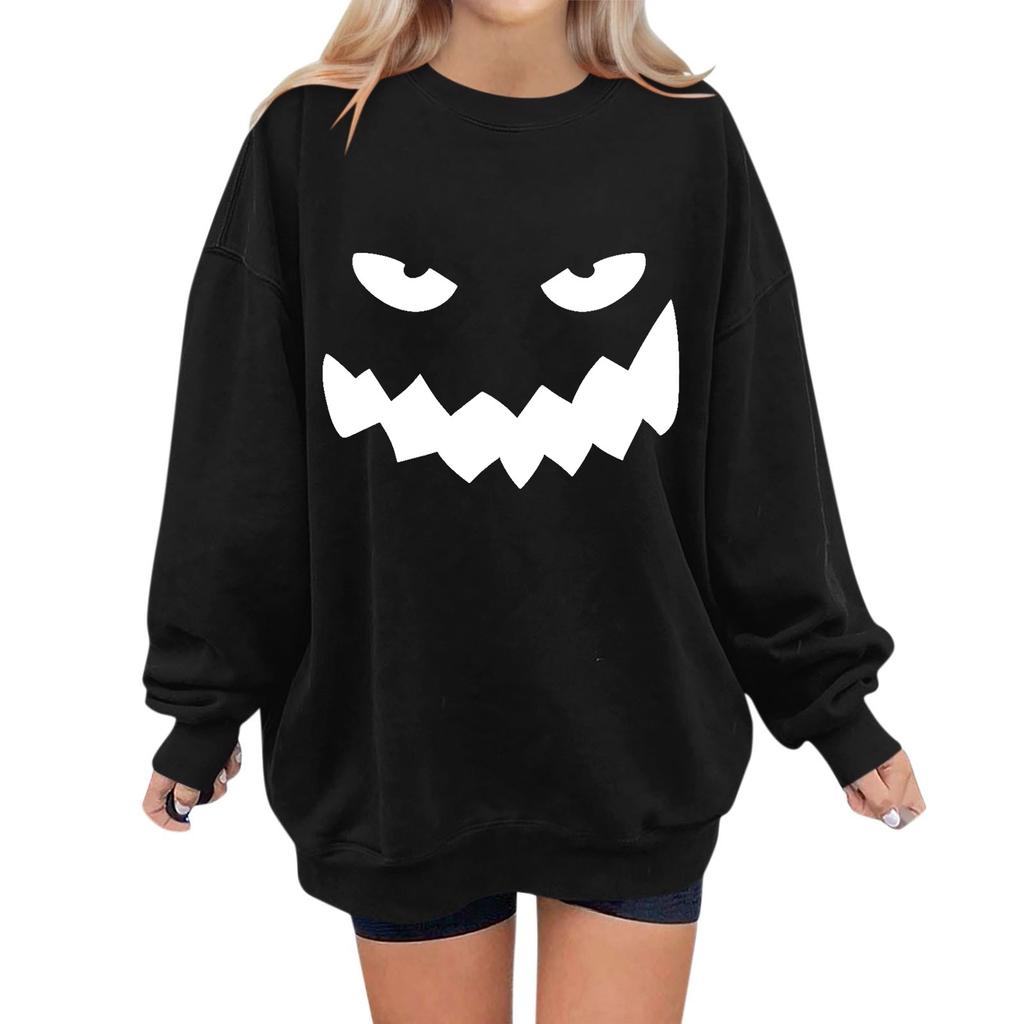 Женские повседневные модные толстовки с длинным рукавом и круглым вырезом с принтом Хэллоуина, пуловер, топ