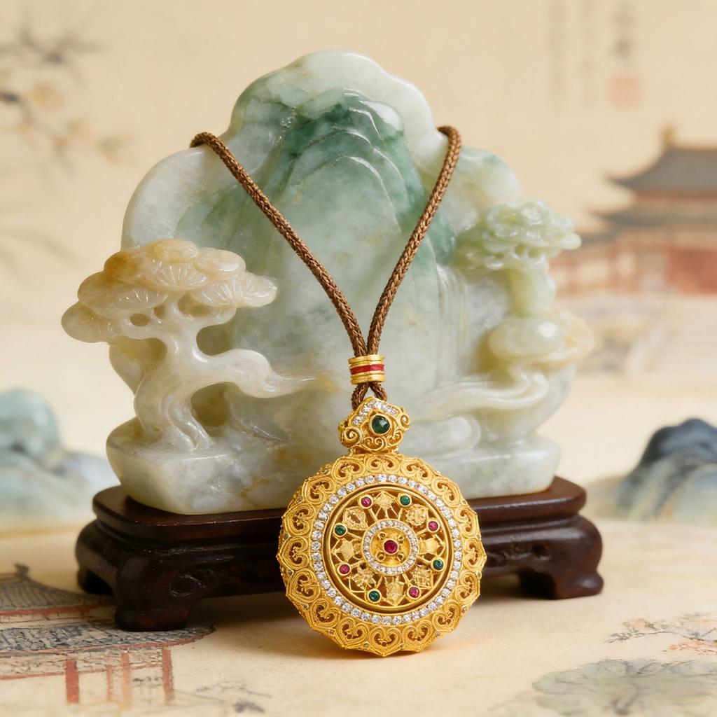 Магазин Jin Yan Gold Имеет Такое Же Сильное Сохранение Цвета Древнее Золотое Покрытие Guochao Инкрустированный Цирконий Вращающийся Компас Восьми Сокровищ Ключица