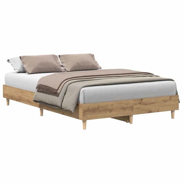 VidaXL Cadre de lit sans matelas chêne artisanal 135x190 cm, meuble de chambre à coucher, sommier, lit double, lit, châlit, 861074