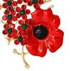 Veteran Commemorative Jewelry Never Forgotten Victory Blossom Brooch, Red Flower Lapel Pin Decorative Memorial with Rhinestone, Alloy Badge