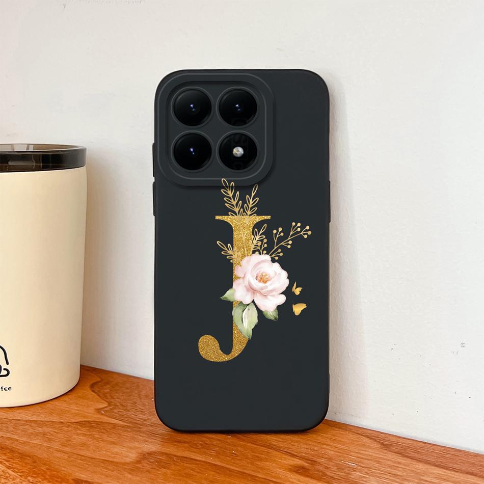 Чехол для Xiaomi 15T Pro 17 Pro Max Элегантные золотые буквы Мягкий жидкий силикон Защитная задняя крышка от падения для MI 15 T
