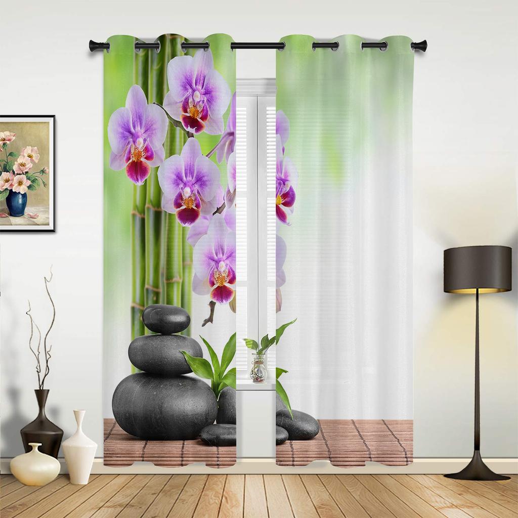 Pink Flowers Orchid Branches Curtains for Bedroom Living Room Drapes Kitchen Children's Room Window Curtain Modern Home Decor