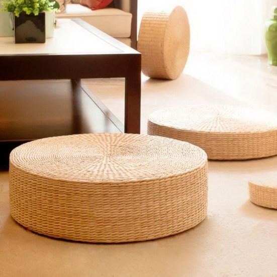 Tatami Cushion Natural Straw Hand Woven Meditation Japanese-style Household Padded Round Pouf for Garden