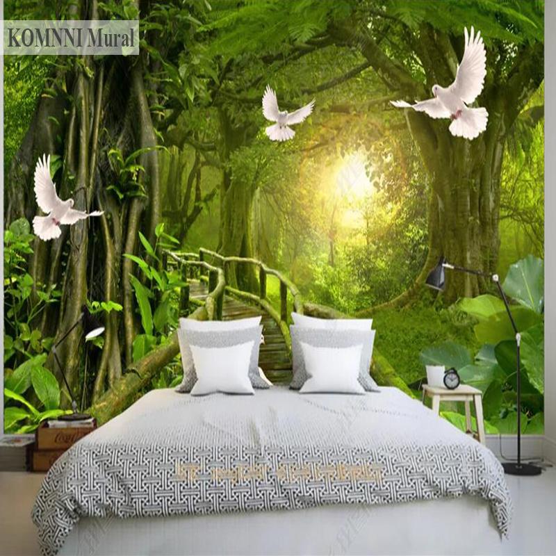 Пейзаж, водопад, фреска, большие джунгли, деревья, обои для гостиной, спальни, детская комната, обои для украшения дома