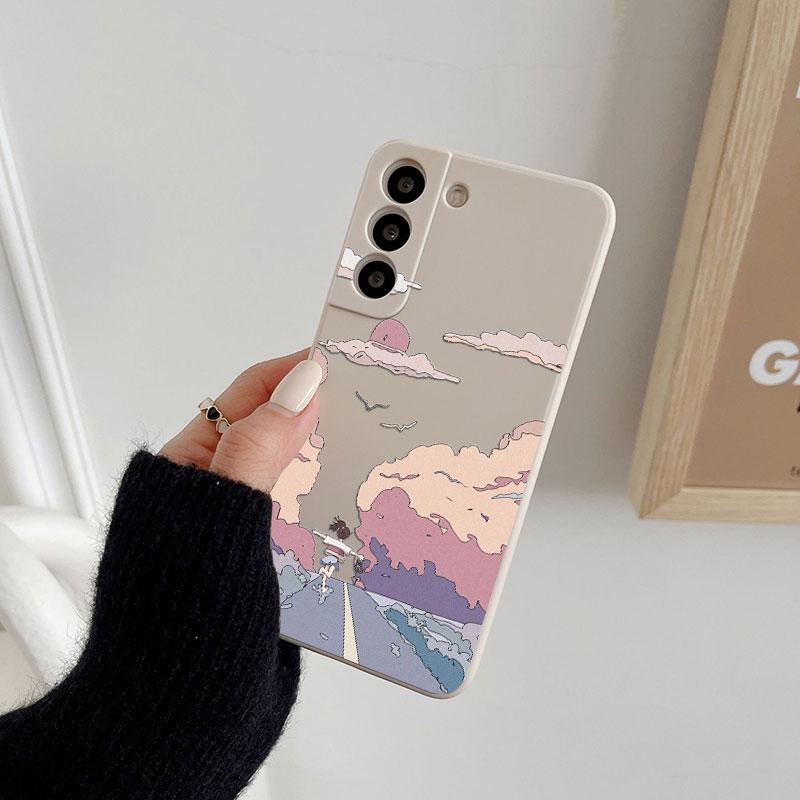 Чехол с пейзажем в корейском и японском стиле для Samsung Galaxy S24 S23 S22 Ultra S21 S20 FE S10 S24 Plus 5G Роскошная силиконовая жидкость Чехол для телефона