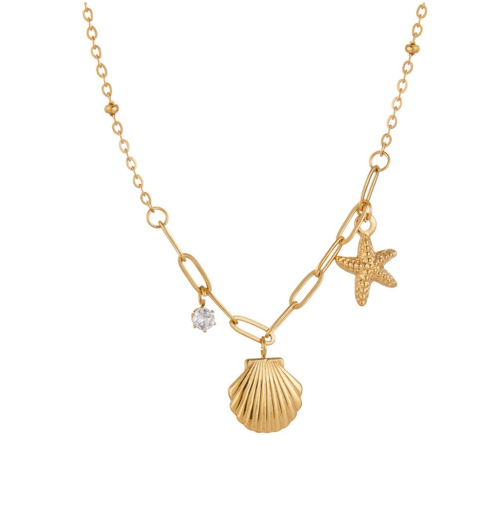 Современное стальное титановое ожерелье-подвеска в виде раковины морской звезды для женщин с прикосновением природы