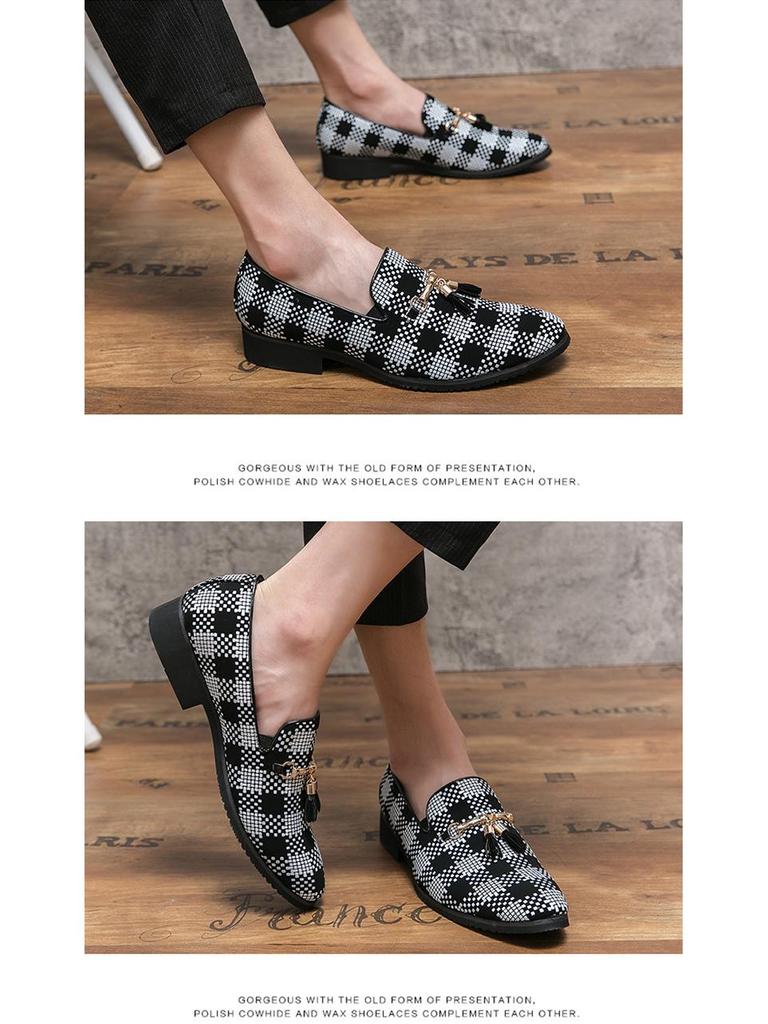 Мужские повседневные кожаные туфли с кисточками в клетку - Корейский стиль, Дышащие, Заостренный дизайн для весны и осени 2022