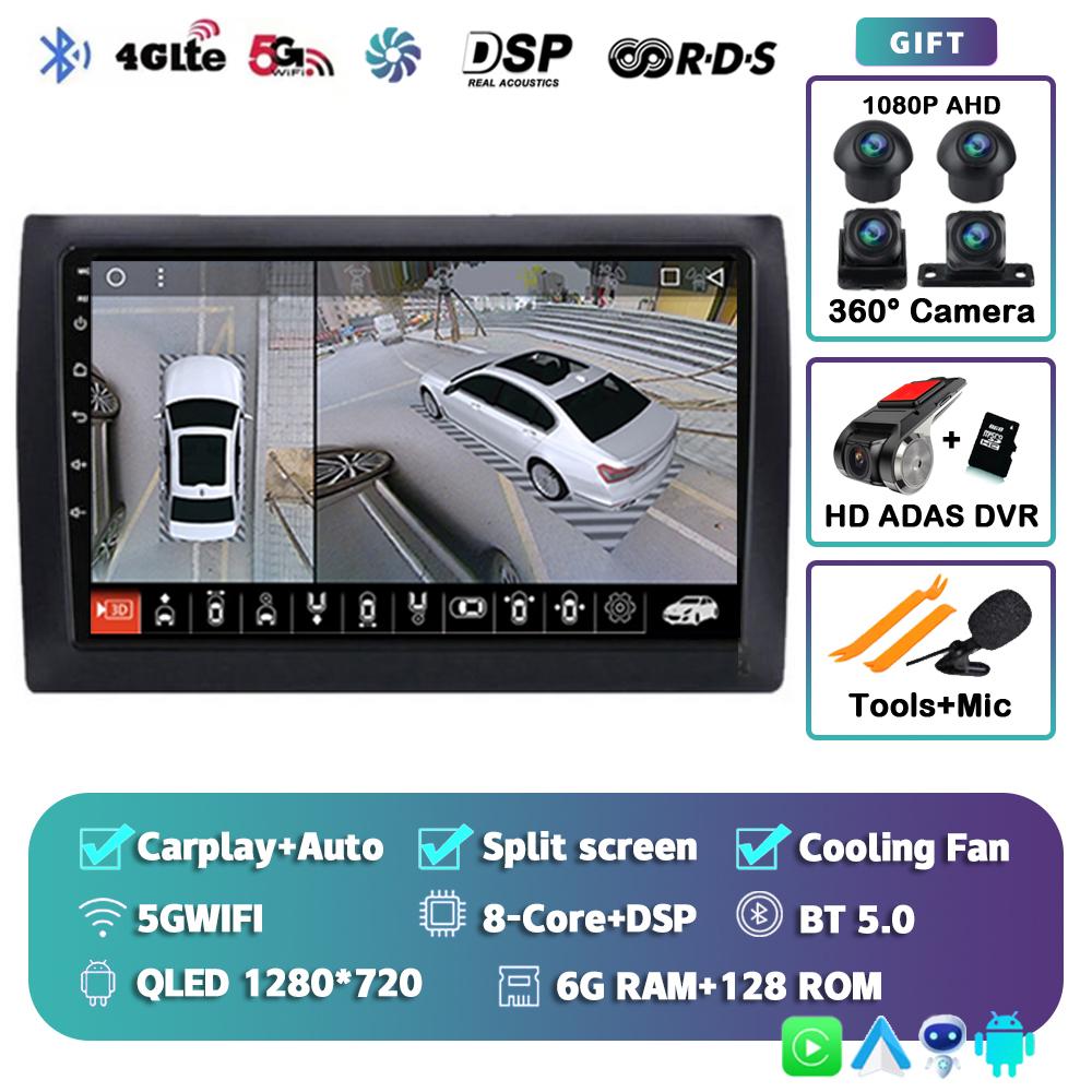 Android 14 Автомагнитола с CarPlay для Fiat Stilo 2001-2010 Мультимедийный видеоплеер GPS-навигация 4G+WIFI Стерео Аудио Головное устройство