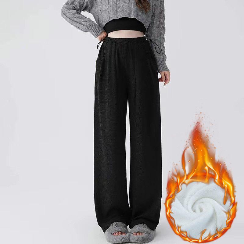 Бархатные брюки широкого кроя для беременных: Уютный дизайн с боковой кулиской для осени/зимы, идеально подходит как до беременности, так и после нее.