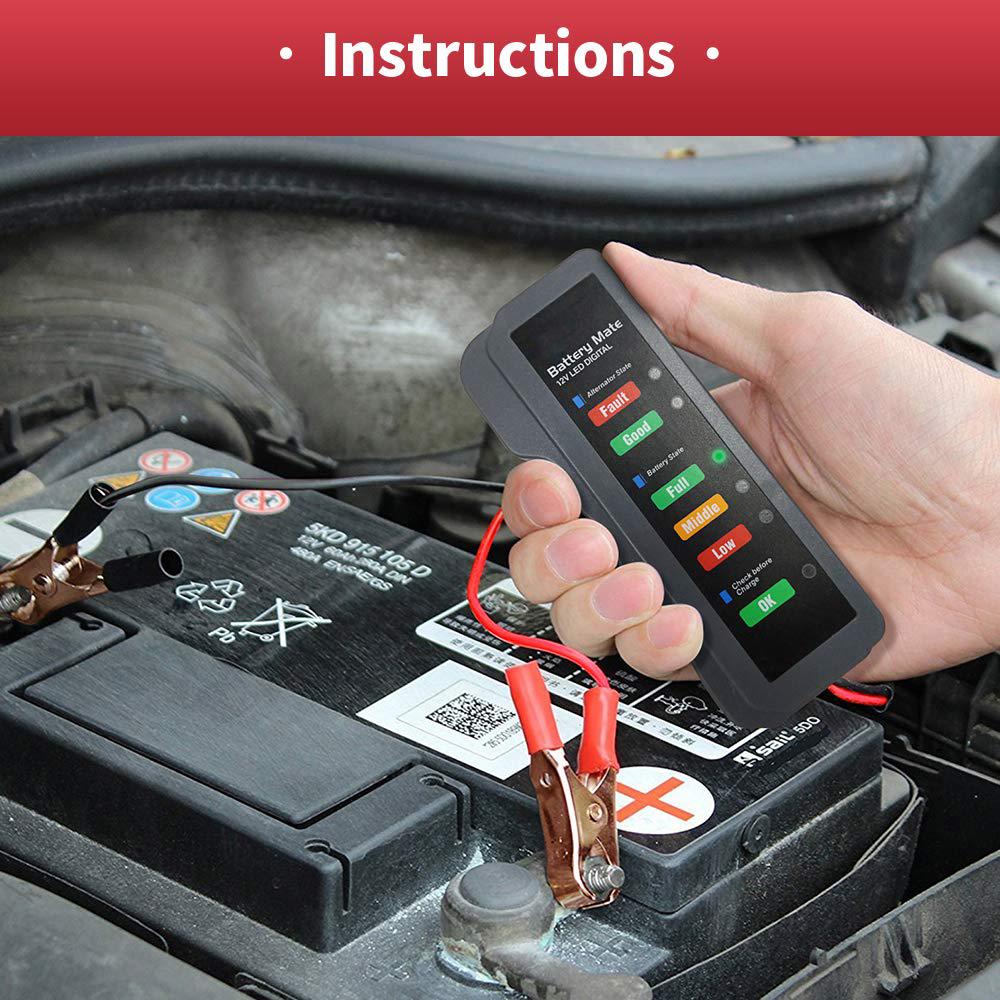 12V Car Battery Tester, Alternator Tester Automotive,Battery Checker, Analyzer To Check Alternator & Battery Charging System,LED