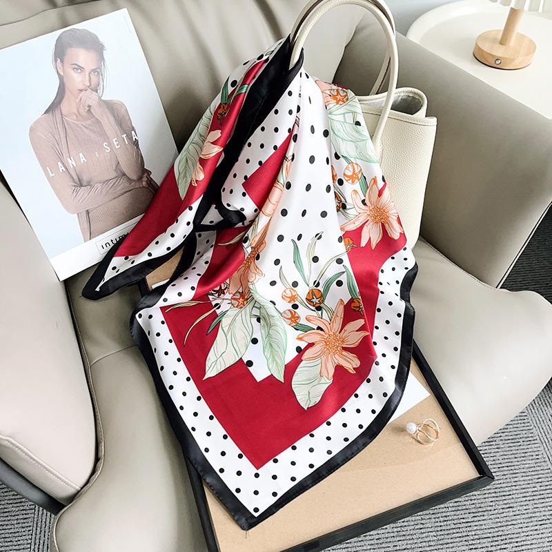 Modern Trend Geometric Polka Dot Flower Printing 70 Square Towel New Women's Fashion Decoration Temperament Simulation Silk Scarf