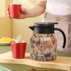 Yousheng Thermal Coffee Carafe Insulated Tea Pot with Built-in Filter V-Shaped Spout Retro Floral Pattern Water Tea Pot Beverage Pitcher