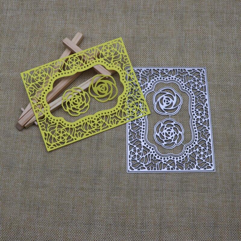 Рамка для цветка розы, прямоугольная металлическая режущая пластина, трафарет для самостоятельного скрапбукинга, альбома, бумажной открытки, тиснения