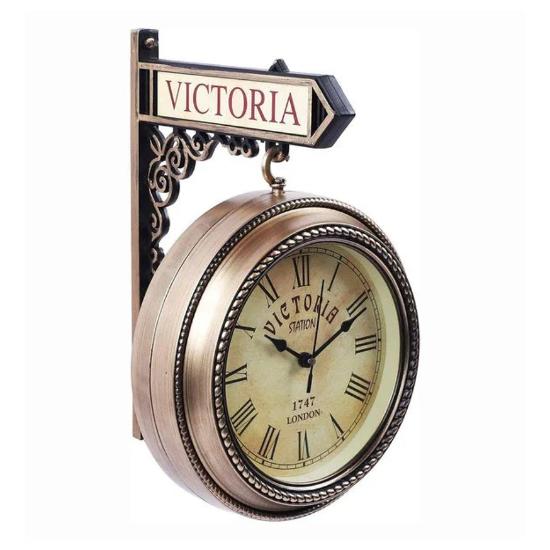 Антикварные аналоговые железнодорожные часы Victoria с медной отделкой, двухсторонние часы для декора стен, двухсторонние железнодорожные часы, двусторонние часы