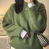 Women's Japanese Retro Green Crew Neck Pullover Sweater Loose Lazy Style Thickened for Autumn and Winter Outer Wear