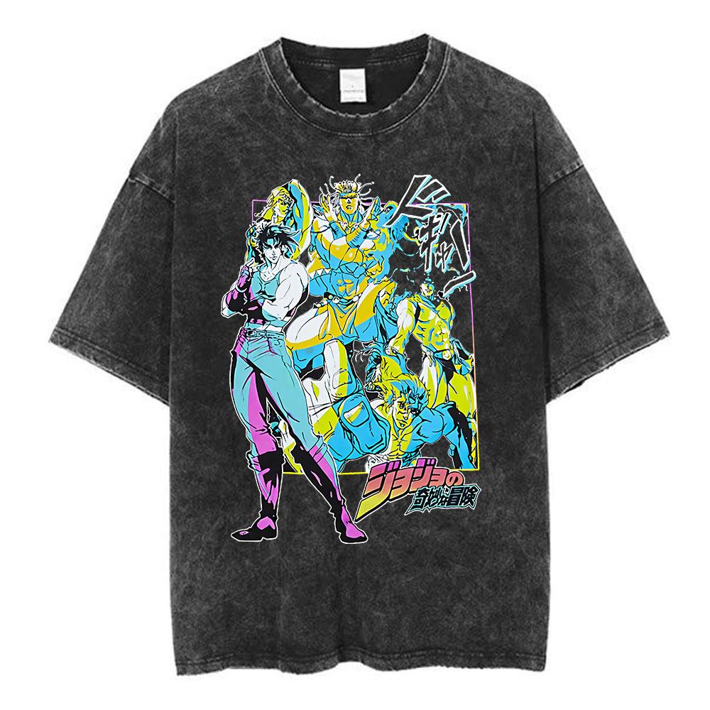 2026 Новый Аниме JoJo Bizarre Adventure Винтажная Стиранная Футболка Diavolo Doppio Манга Футболки Мужские Женские Хлопковые Оверсайз Футболки