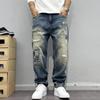 Мешковатые джинсы винтажные потертые джинсы пэчворк мужские прямые свободные уличные хип-хоп длинные брюки мужская одежда джинсы для мужчины