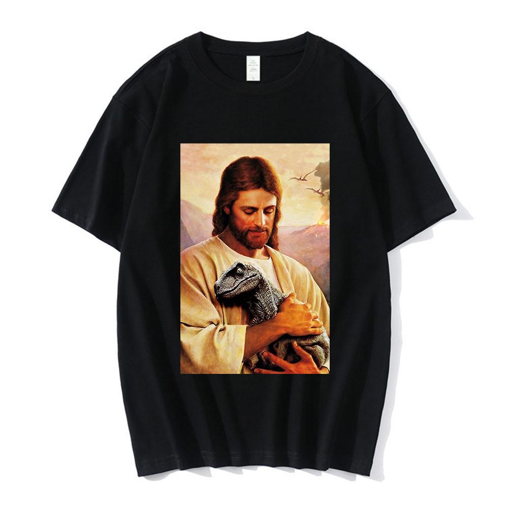 Nicolas Cage Moshi Moshi Jesus Desu T-Shirt Men Funny Meme Picolas Cage Awesome T-shirts Polyester Short Sleeve T Shirt Clothing