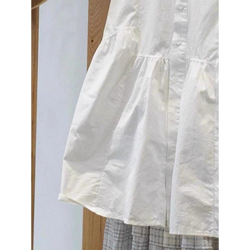 White Cotton Loose and Thin Small Flying Sleeve Stand-up Collar Shirt Women's Summer Lazy Wind Sleeveless Top Fresh A-line Loose Conceal Belly Summer