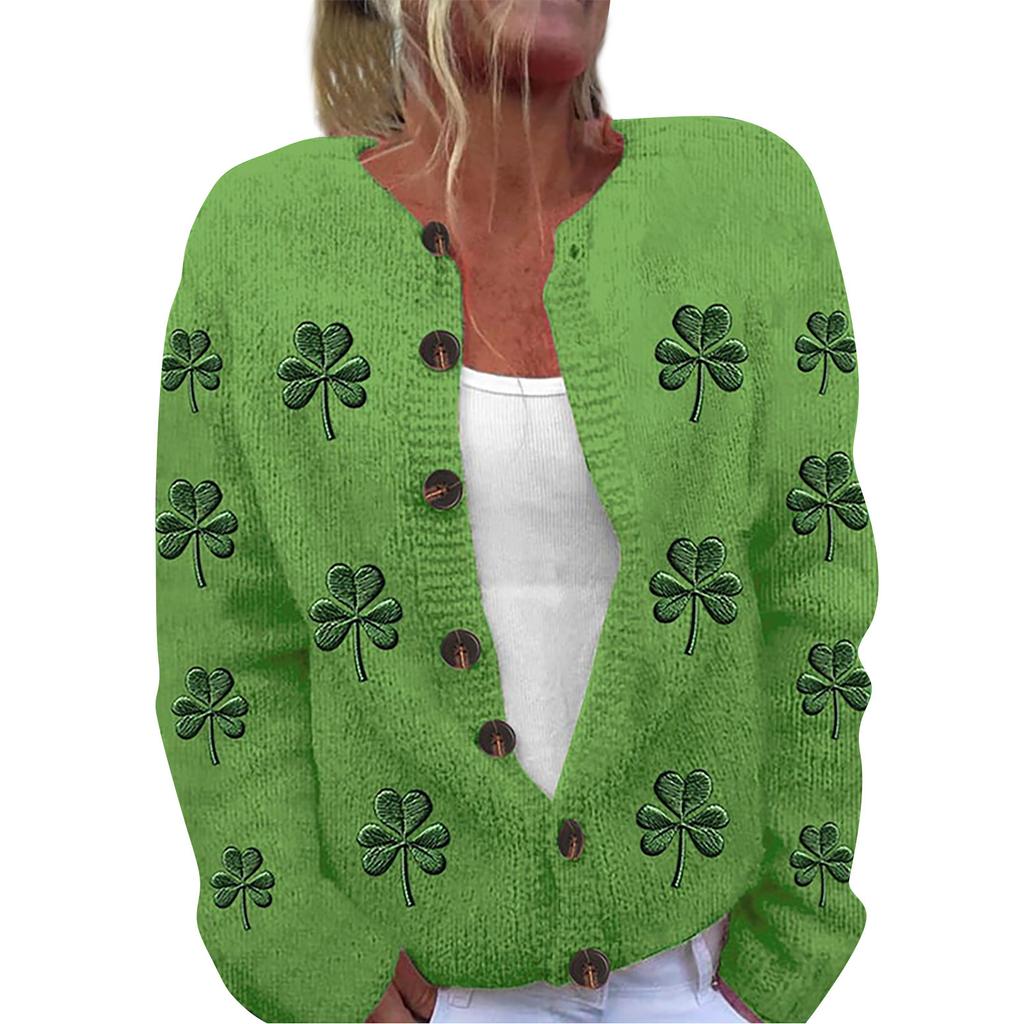 Женская мода ул.. Вязаный кардиган с длинными рукавами и принтом Патрика на пуговицах