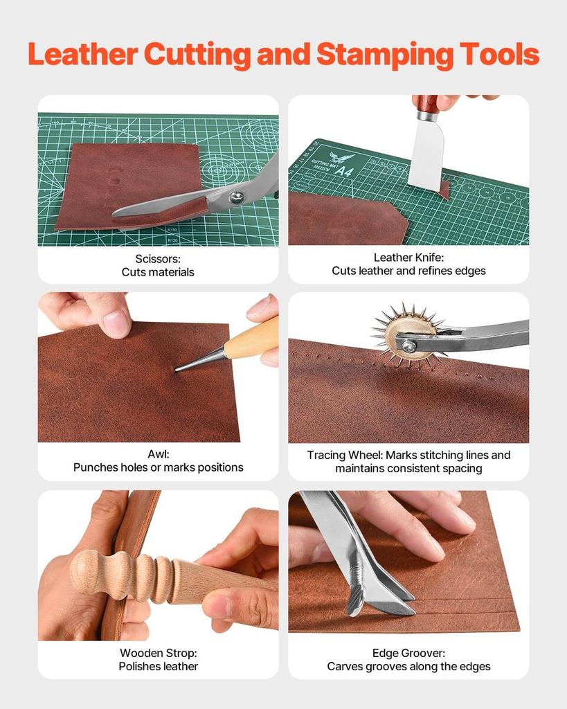 Leather Working Tools Kit 72 PCS Engraving Punching Stamping Sewing Tools