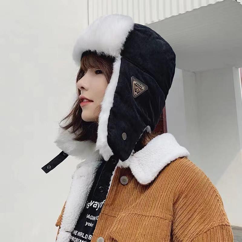Winter Earflap Hats Fur Cap Thickened Warm Russian Hat Cycling Skiing Outdoor Windproof Wool Ear Protection Windproof Flying Hat
