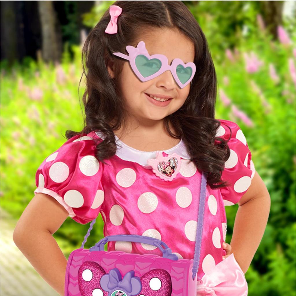 Набор сумочек Minnie Mouse Bowfabulous от Disney Junior, 9 предметов, игрушечная сумочка для ролевых игр со световыми и звуковыми эффектами, мобильный телефон, солнцезащитные очки и аксессуары